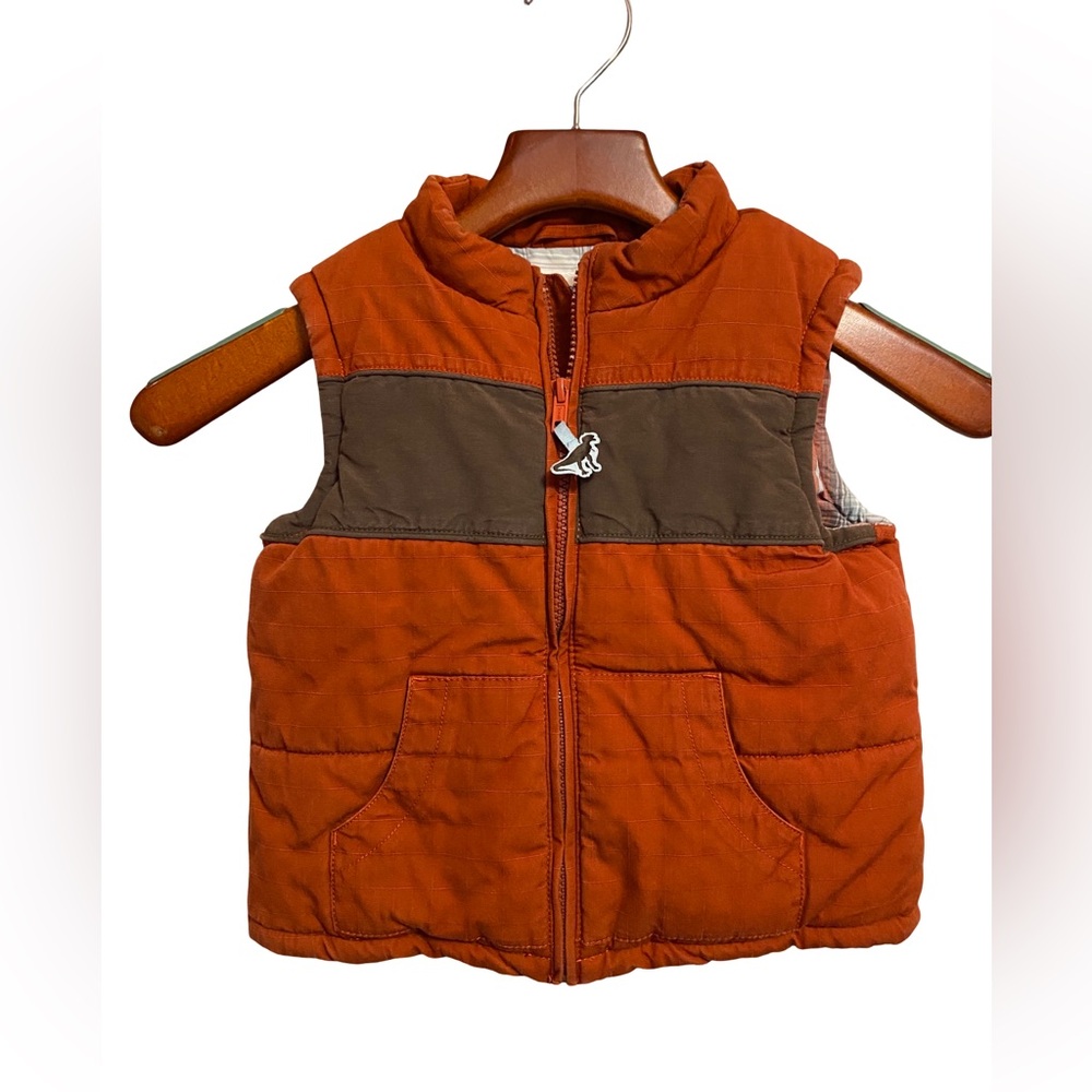 Gymboree Puffer Vest Orange Brown Quilted Flannel Lined Full Zip Toddler 2T-3T